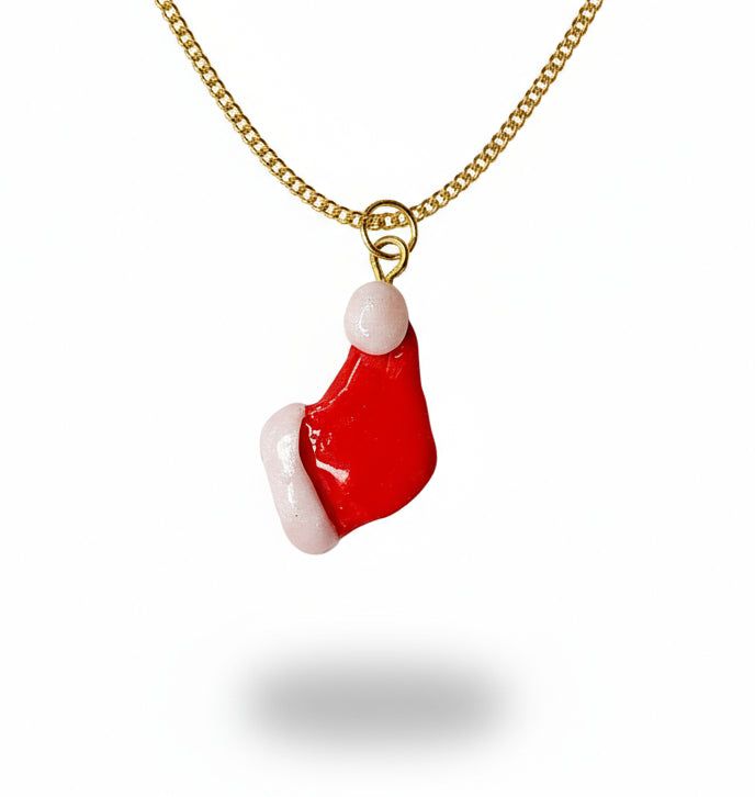 Pendentif de Noël en argile polymère rouge et blanc