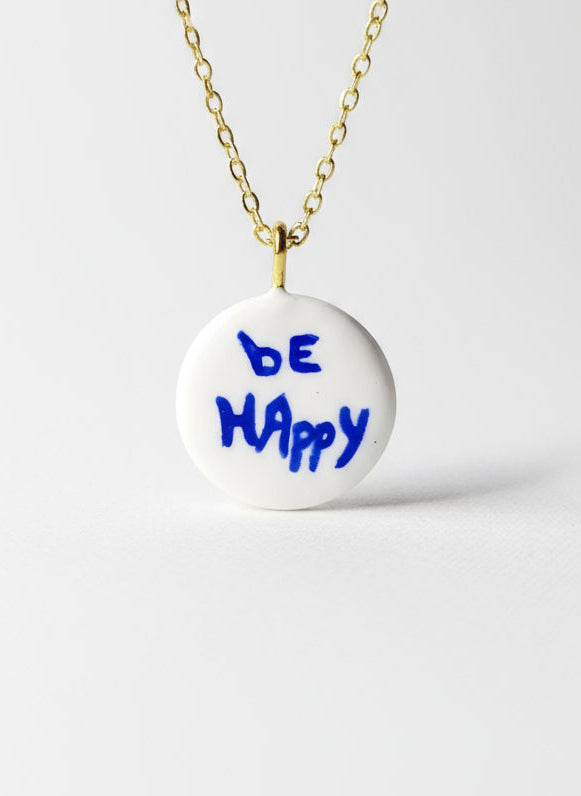 Pendentif "Be happy" bleu Talis&co