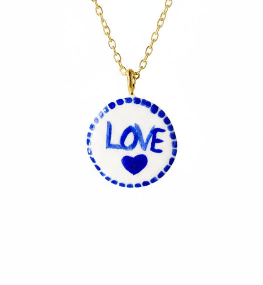 Pendentif bleu et blanc LOVE Talis&co | Argile polymère 