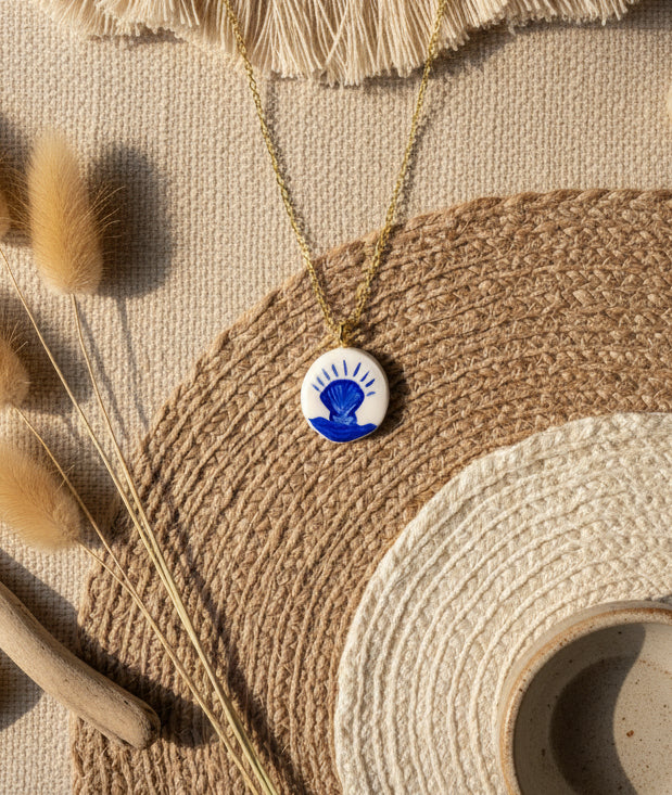 Pendentif bleu et blanc coquillage Talis&co | Argile polymère