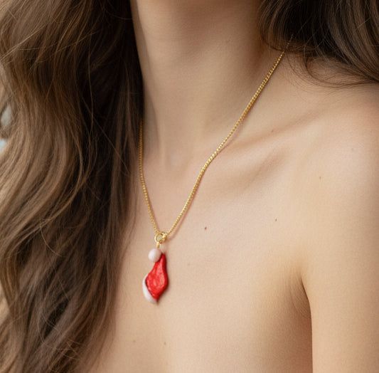 Pendentif de Noël en argile polymère rouge et blanc