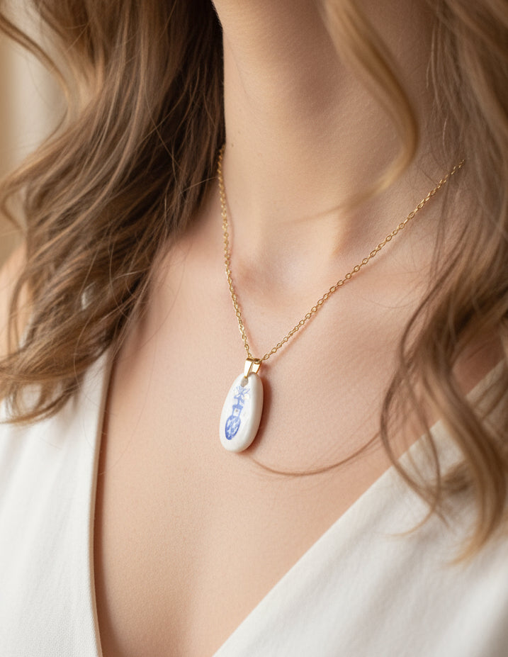 Pendentif pot de fleur bleu et doré Talis&co