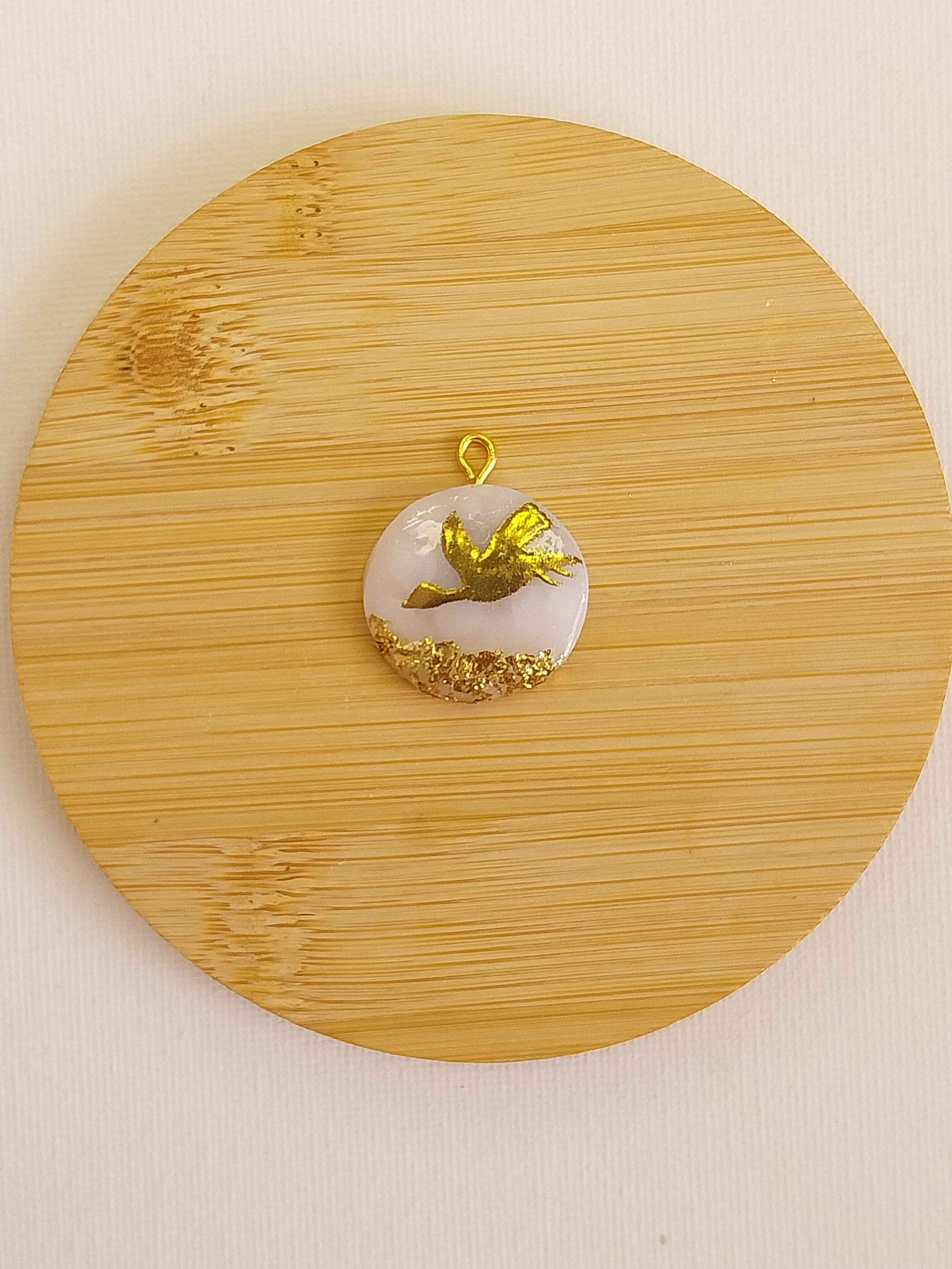 Pendentif doré colombe Talis&co - argile polymère 