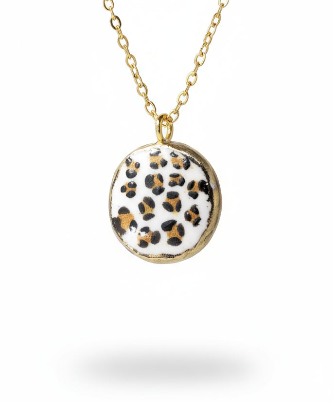 Pendentif rond motif léopard doré Talis&co