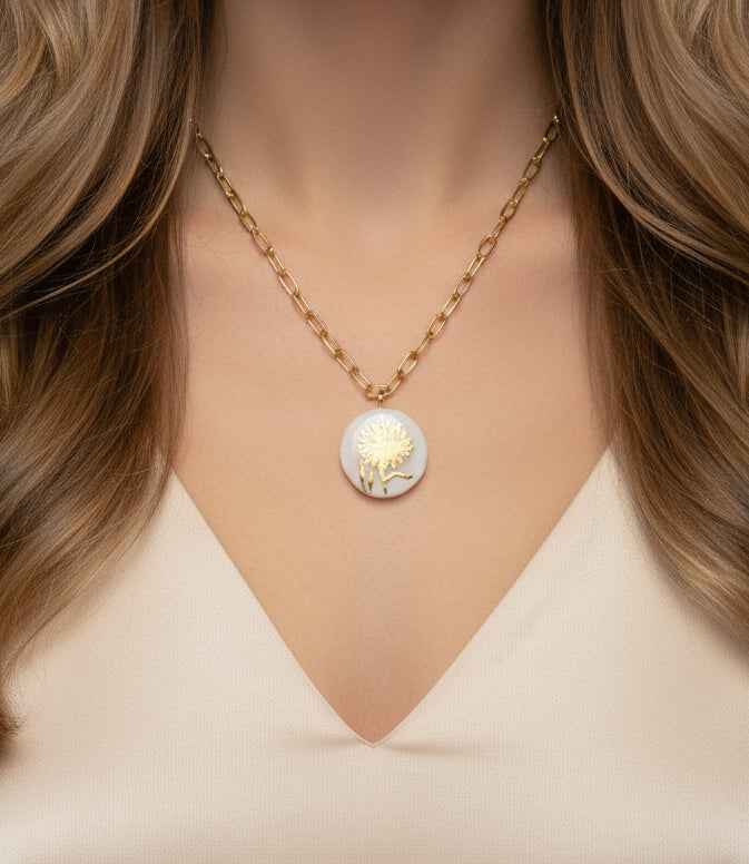 Pendentif fleur de pissenlit dorée Talis&co