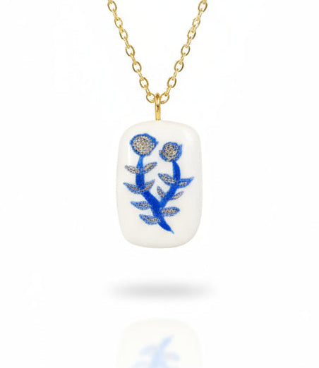 Pendentif fleur bleue et dorée Talis&co