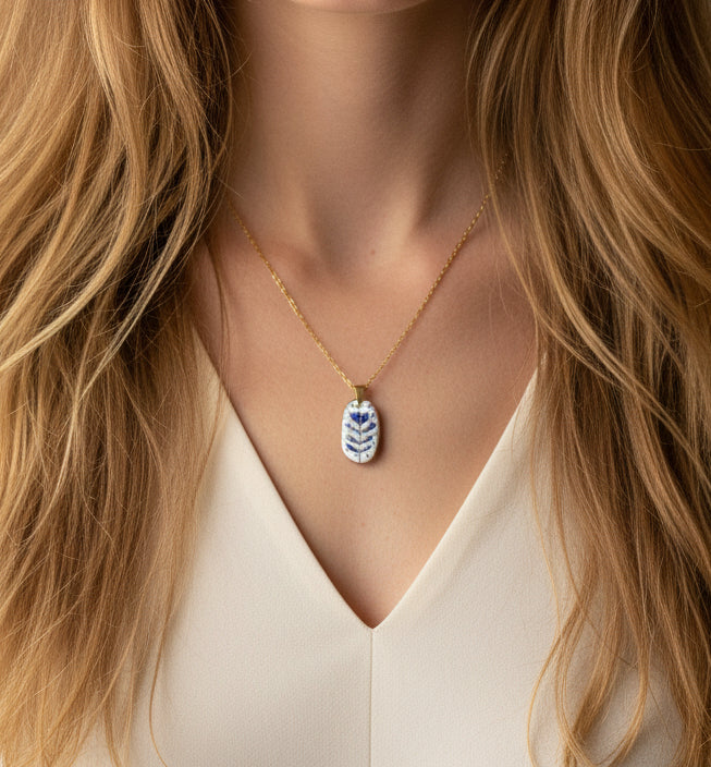 Pendentif fleur bleu et doré tulipe - Talis & co