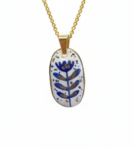 Pendentif fleur bleu et doré tulipe - Talis & co