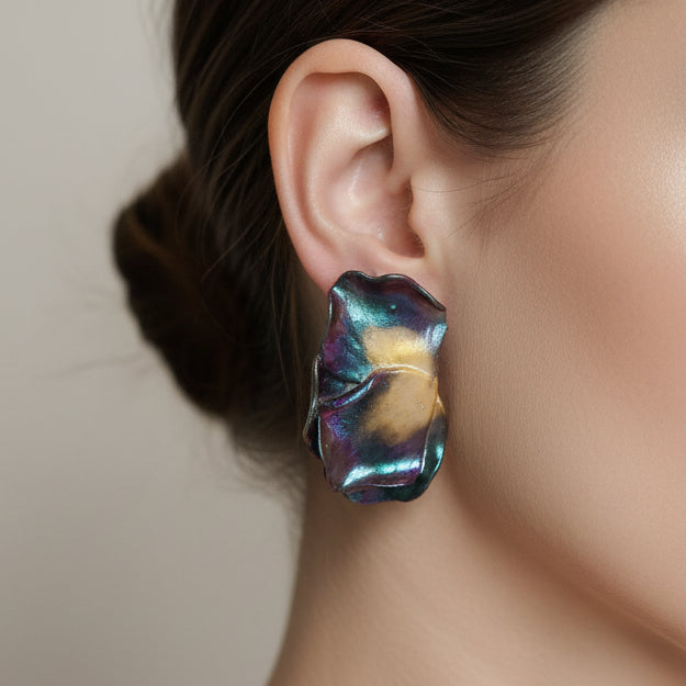 Boucles d'Oreilles Aurora - Turquoise Violet Doré | Argile polymère