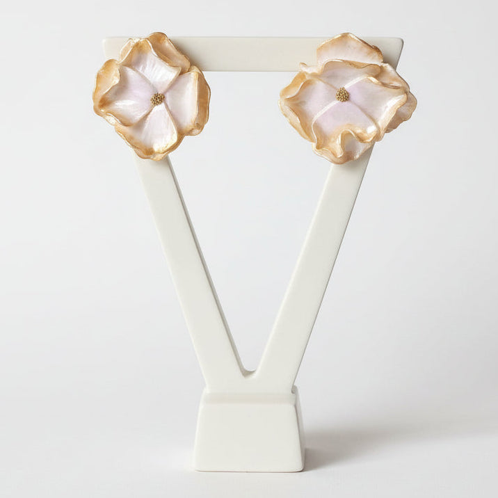 Boucles d'Oreilles Aurore - Fleurs Reflets Rose et Doré | Argile polymère
