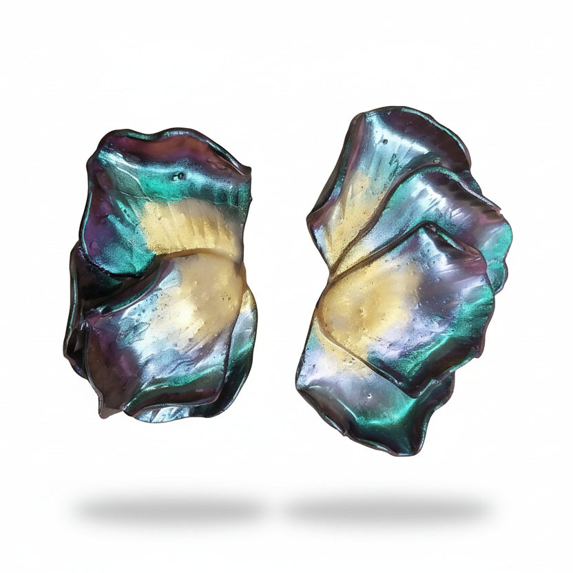 Boucles d'Oreilles Aurora - Turquoise Violet Doré | Argile polymère